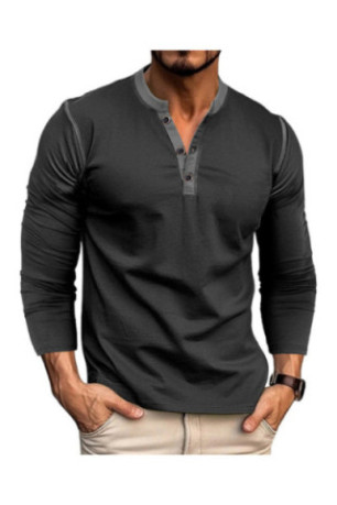 T-shirt à manches longues Col boutons - Black