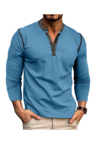T-shirt à manches longues Col boutons - Blue