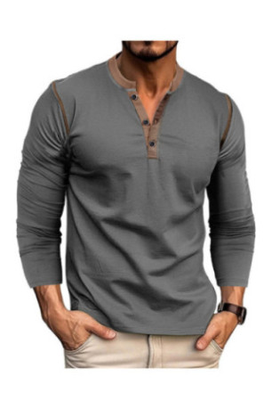 T-shirt à manches longues Col boutons - Dark grey