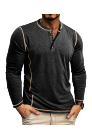 T-shirt à manches longues Col boutons - Black