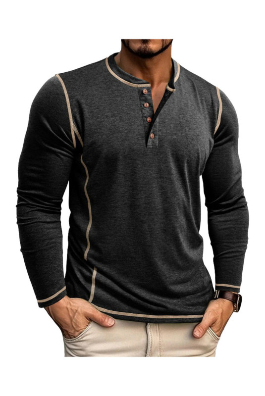 T-shirt à manches longues Col boutons - Black