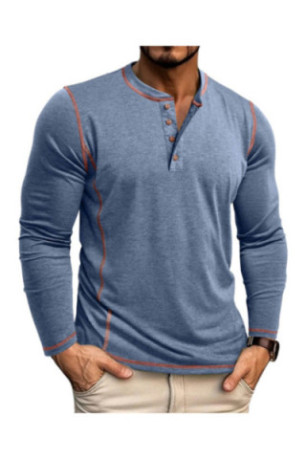 T-shirt à manches longues Col boutons - Blue