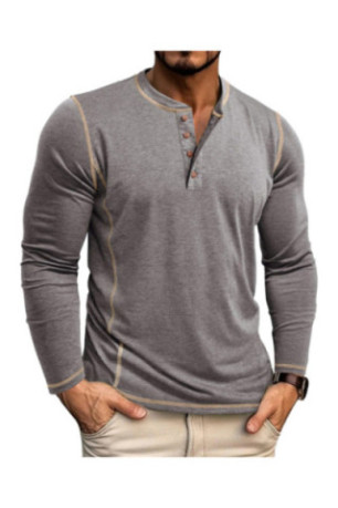 T-shirt à manches longues Col boutons - Grey