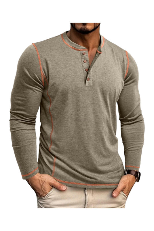 T-shirt à manches longues Col boutons - Khaki