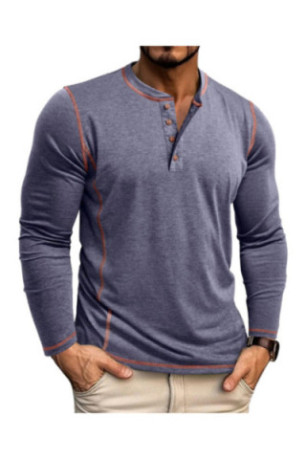 T-shirt à manches longues Col boutons - Navy blue