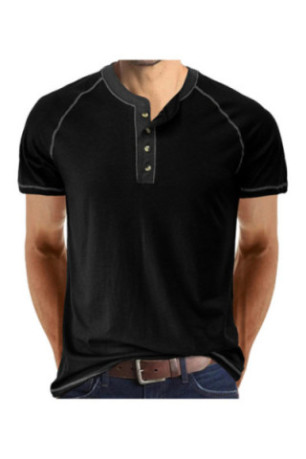 T-shirt manches courtes Col boutonné  - Black