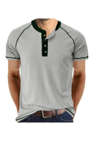 T-shirt manches courtes Col boutonné  - Light Grey