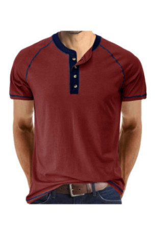 T-shirt manches courtes Col boutonné  - Wine Red