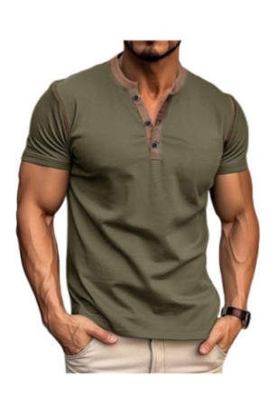 T-shirt manches courtes Col boutonné  - Army-Green