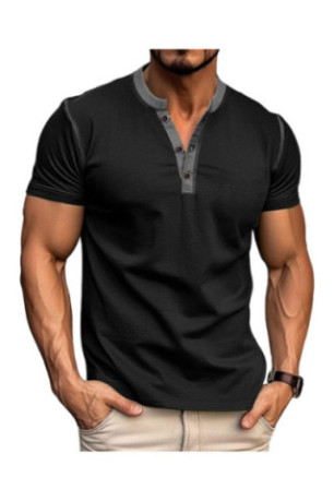 T-shirt manches courtes Col boutonné  - Black