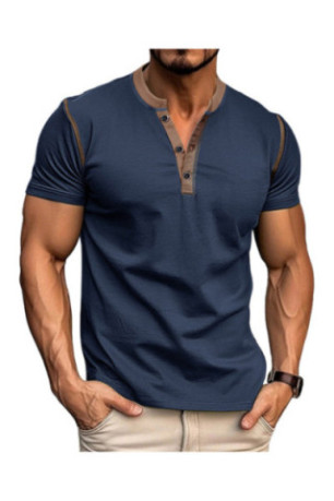 T-shirt manches courtes Col boutonné  - Dark Blue