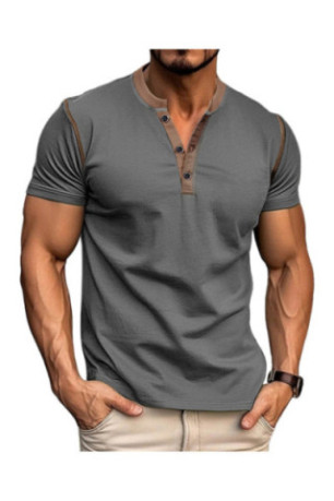 T-shirt manches courtes Col boutonné  - Dark Grey
