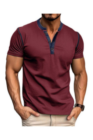 T-shirt manches courtes Col boutonné  - Wine Red