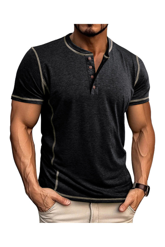 T-shirt manches courtes Col boutonné  - Black