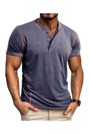 T-shirt manches courtes Col boutonné  - Dark Blue