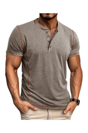 T-shirt manches courtes Col boutonné  - Khaki