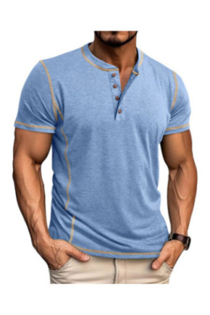 T-shirt manches courtes Col boutonné  - Light Blue