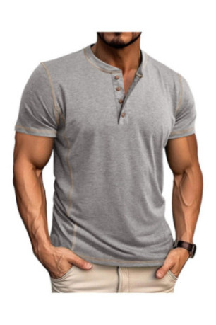 T-shirt manches courtes Col boutonné  - Light Grey