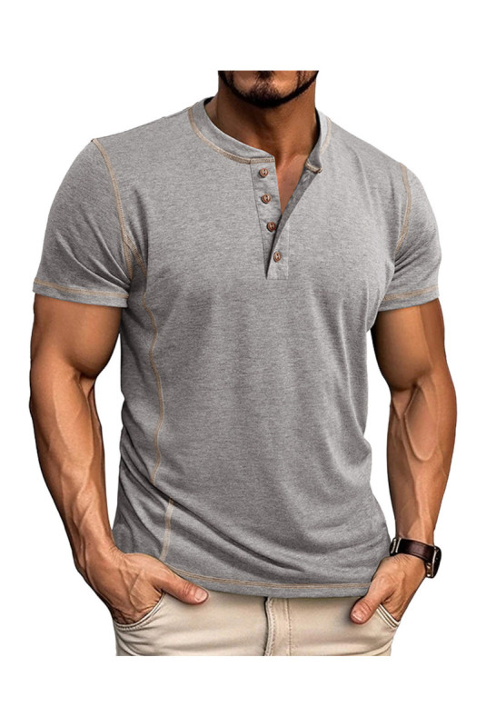 T-shirt manches courtes Col boutonné  - Light Grey