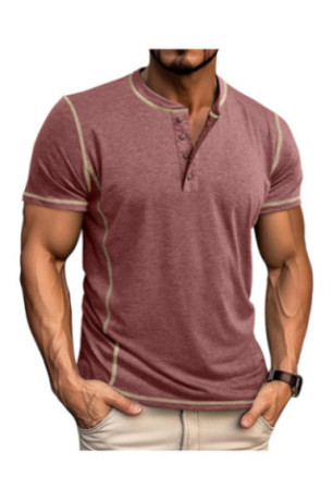 T-shirt manches courtes Col boutonné  - Wine Red