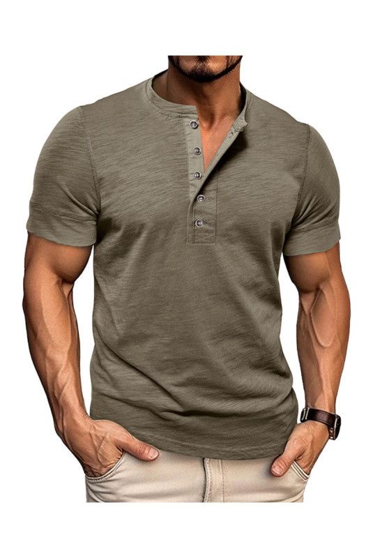 T-shirt manches courtes Col boutonné  - Army-Green