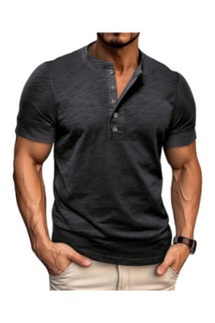 T-shirt manches courtes Col boutonné  - Black