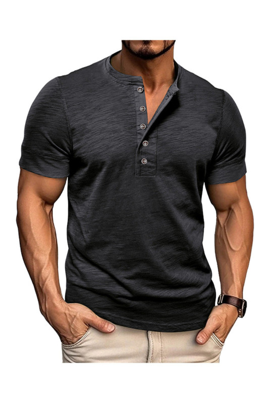 T-shirt manches courtes Col boutonné  - Black