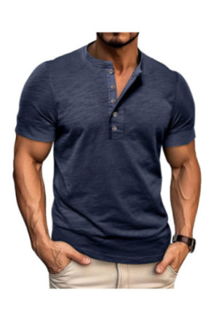 T-shirt manches courtes Col boutonné  - Dark Blue