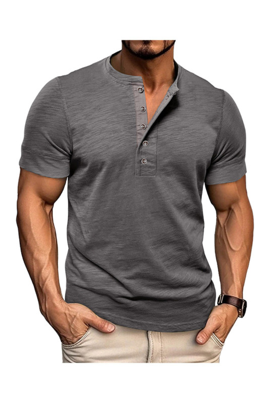 T-shirt manches courtes Col boutonné  - Dark Grey