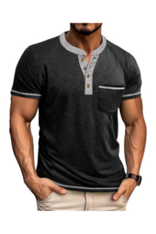 T-shirt manches courtes Col boutonné  - Black
