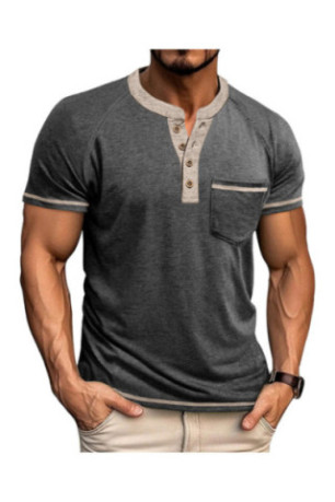 T-shirt manches courtes Col boutonné  - Dark Grey