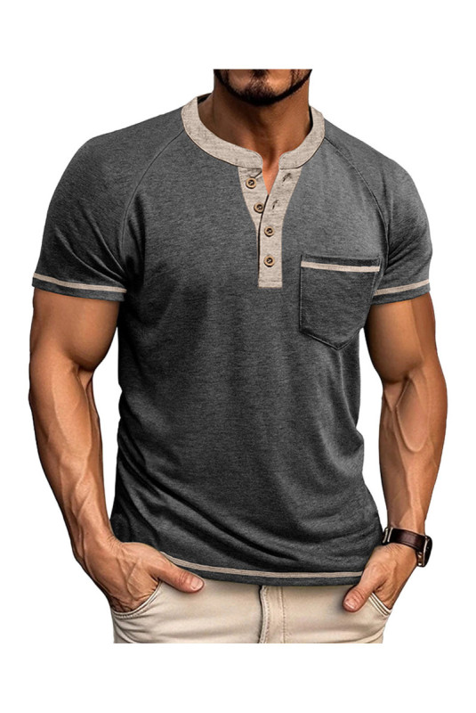 T-shirt manches courtes Col boutonné  - Dark Grey