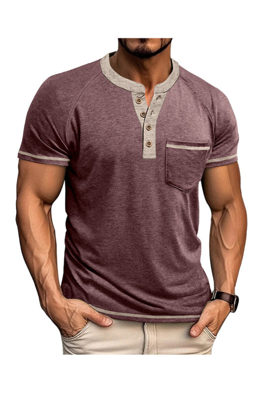 T-shirt manches courtes Col boutonné  - Dark Red