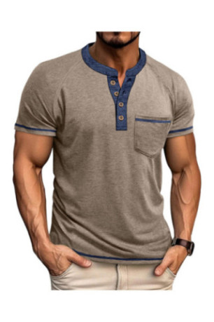T-shirt manches courtes Col boutonné  - Khaki