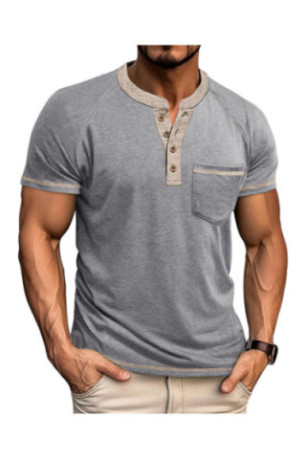 T-shirt manches courtes Col boutonné  - Light Grey