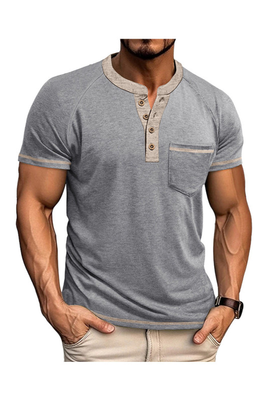 T-shirt manches courtes Col boutonné  - Light Grey
