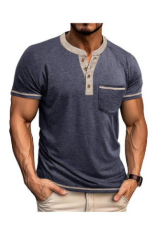 T-shirt manches courtes Col boutonné  - Navy Blue