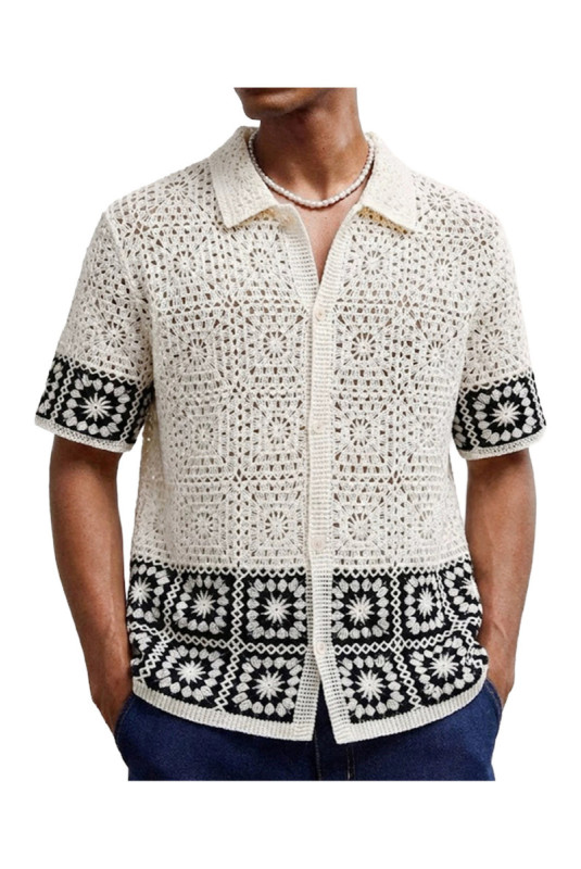 Cardigan manches courtes ajouré - White