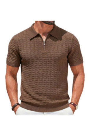 Polo manches courtes en viscose - Coffee