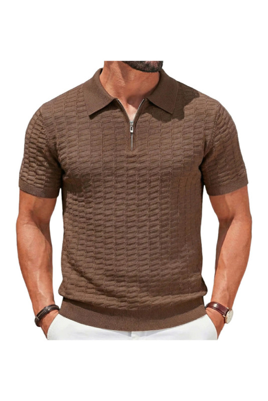 Polo manches courtes en viscose - Coffee