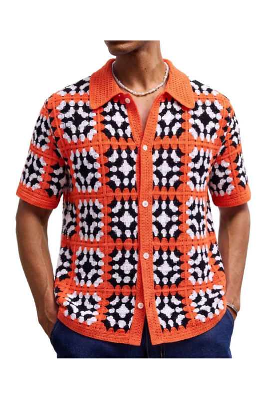 Cardigan en maille à manches courtes - Orange