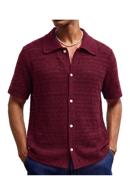 Cardigan en maille à manches courtes - Wine Red