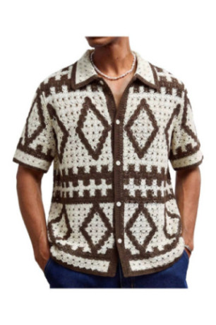 Cardigan en maille à manches courtes - Brown