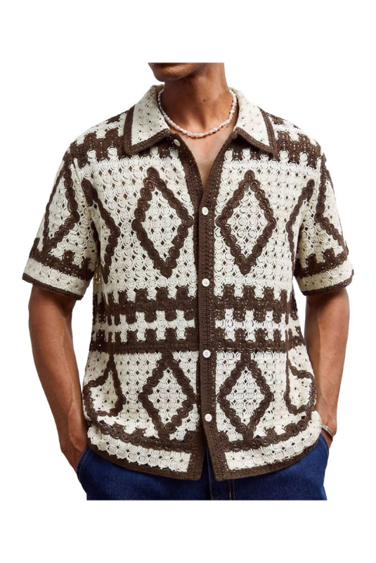 Cardigan en maille à manches courtes - Brown