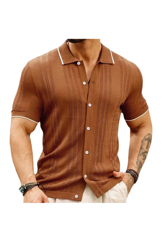 Cardigan en maille à manches courtes - Brown