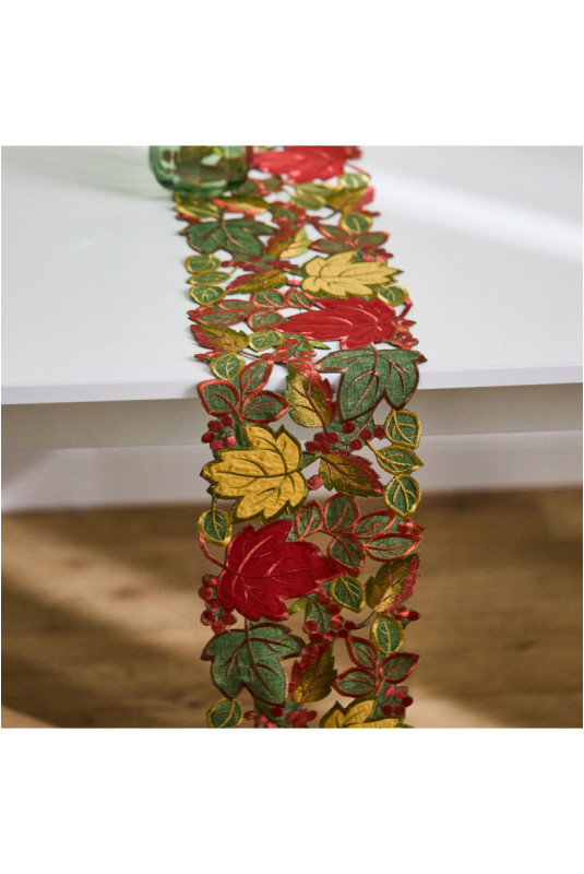 Chemin de Table Brodé - Leafeno - Green