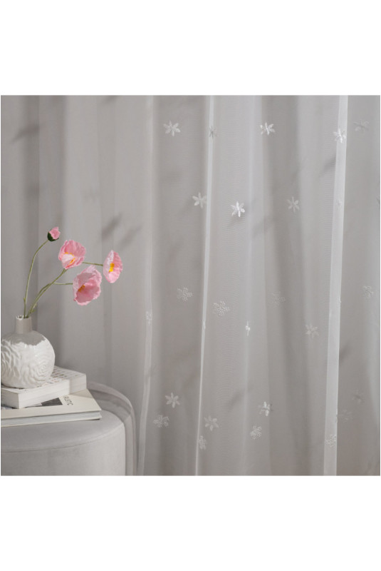 Rideau Transparent Brodé - Nestia - Silver - 140x250cm