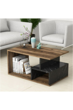 Table basse - Noyer foncé et marbre noir