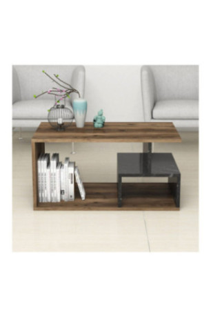 Table basse - Noyer foncé et marbre noir