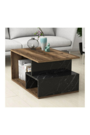 Table basse - Noyer foncé et marbre noir